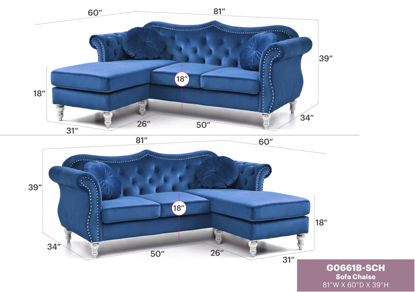 Glory Furniture Hollywood G0661B-SC Sofa Chaise