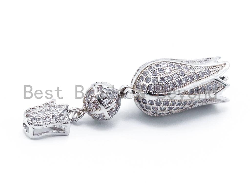 CZ Micro Pave Tulip Flower Pendant, Pave Tulip charm, Flower Tassel, 11x40mm, sku#L128