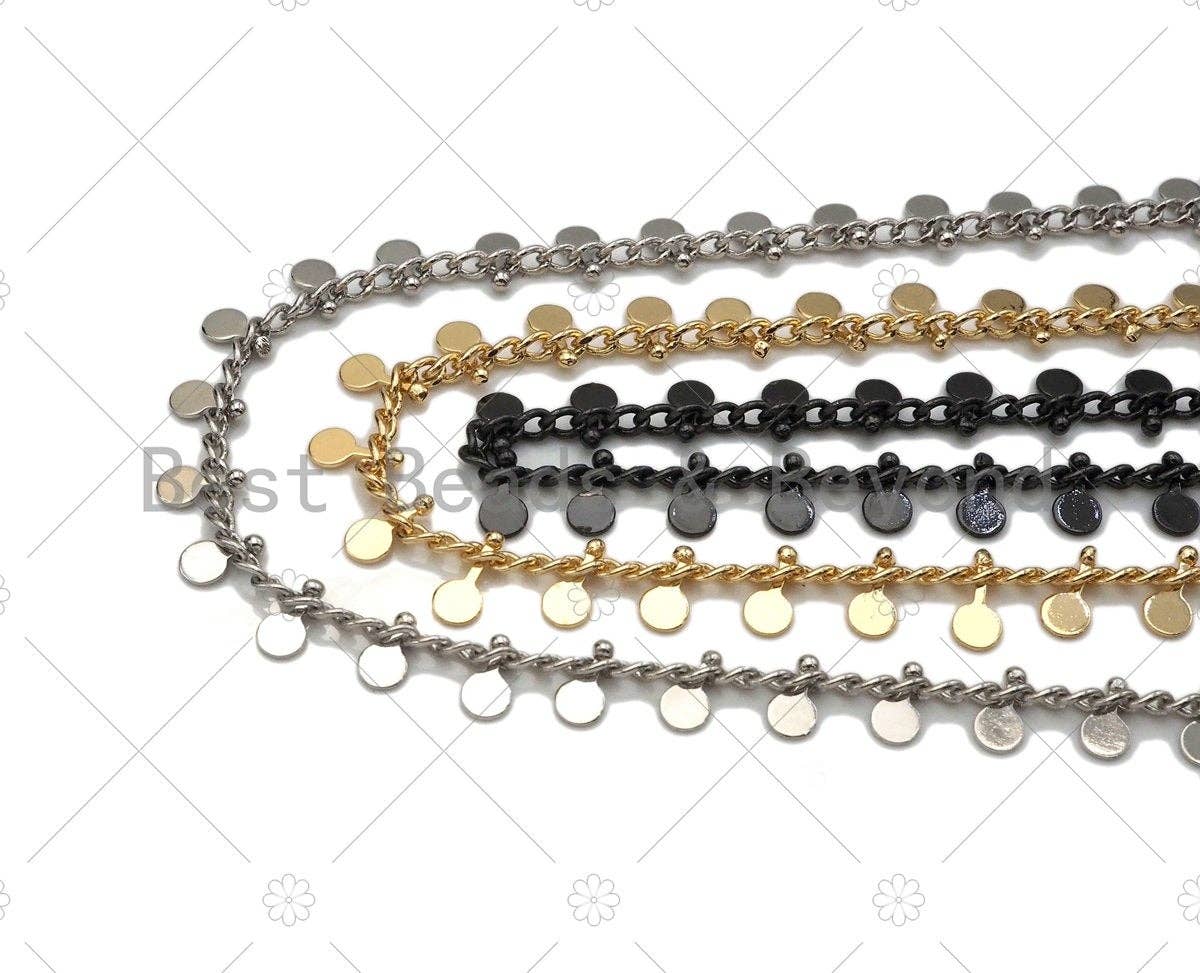 High Quality 3mm Sequin Disc Chain, 18K Real Gold Plated Round Disc Circle Chain, Gold Round Circle Disc Chain, Bulk Wholesale, SKU#M308