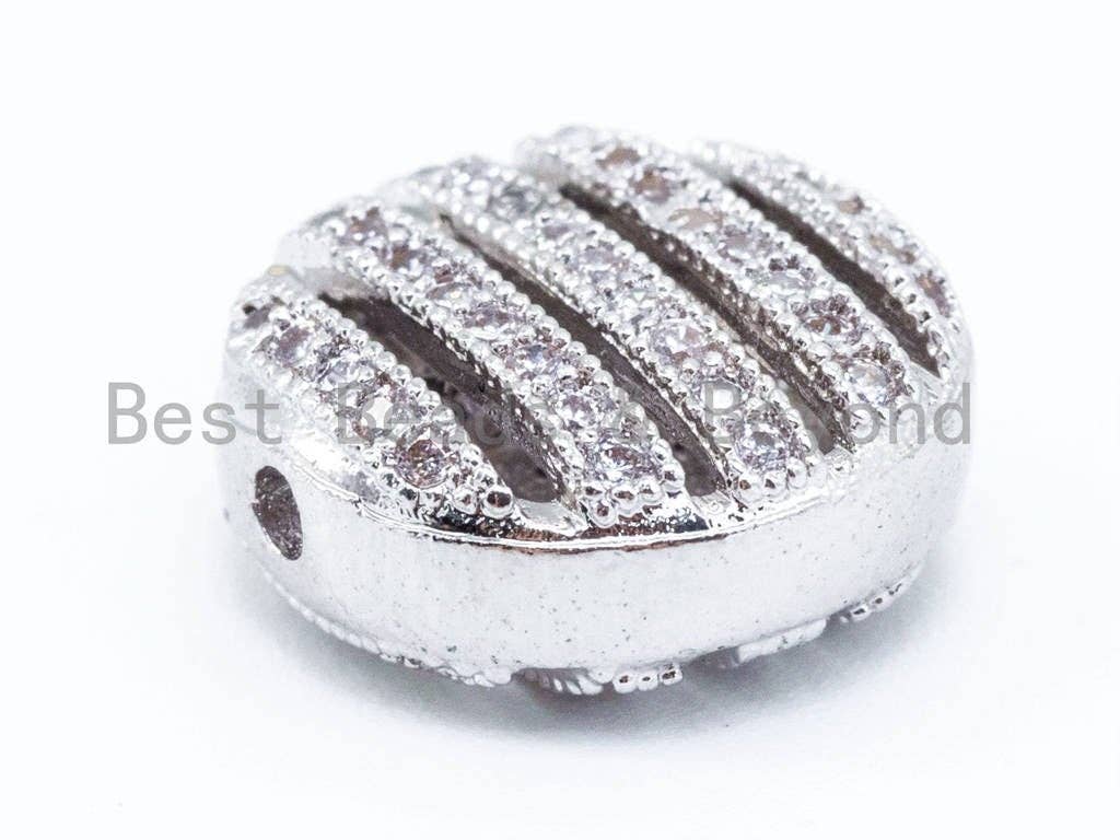 CZ Micro Pave Round Coin Beads, Cubic Zirconia Spacer Beads, Gold Silver Black Rose Gold Fashion Jewelry Beads, 12x5mm,sku#G221