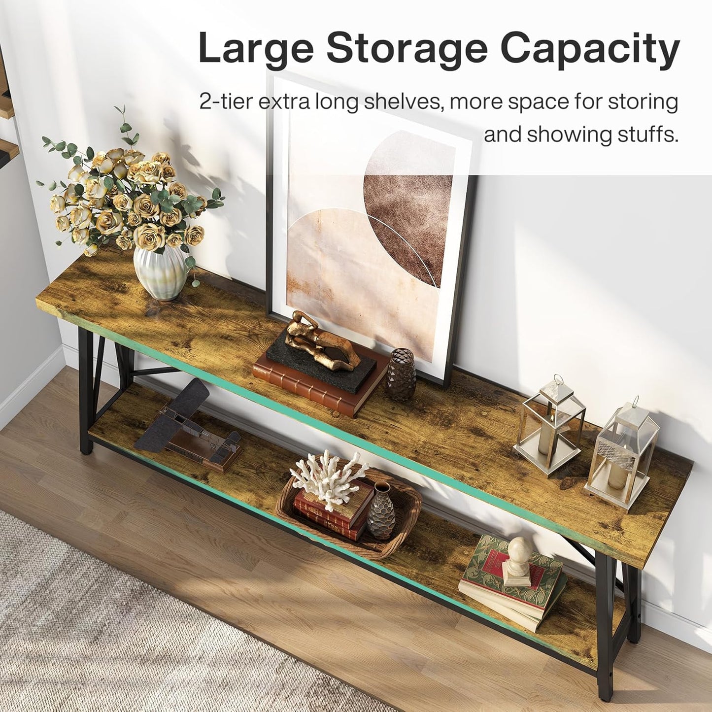 70.9" Extra Long Rustic Industrial Sofa Table
