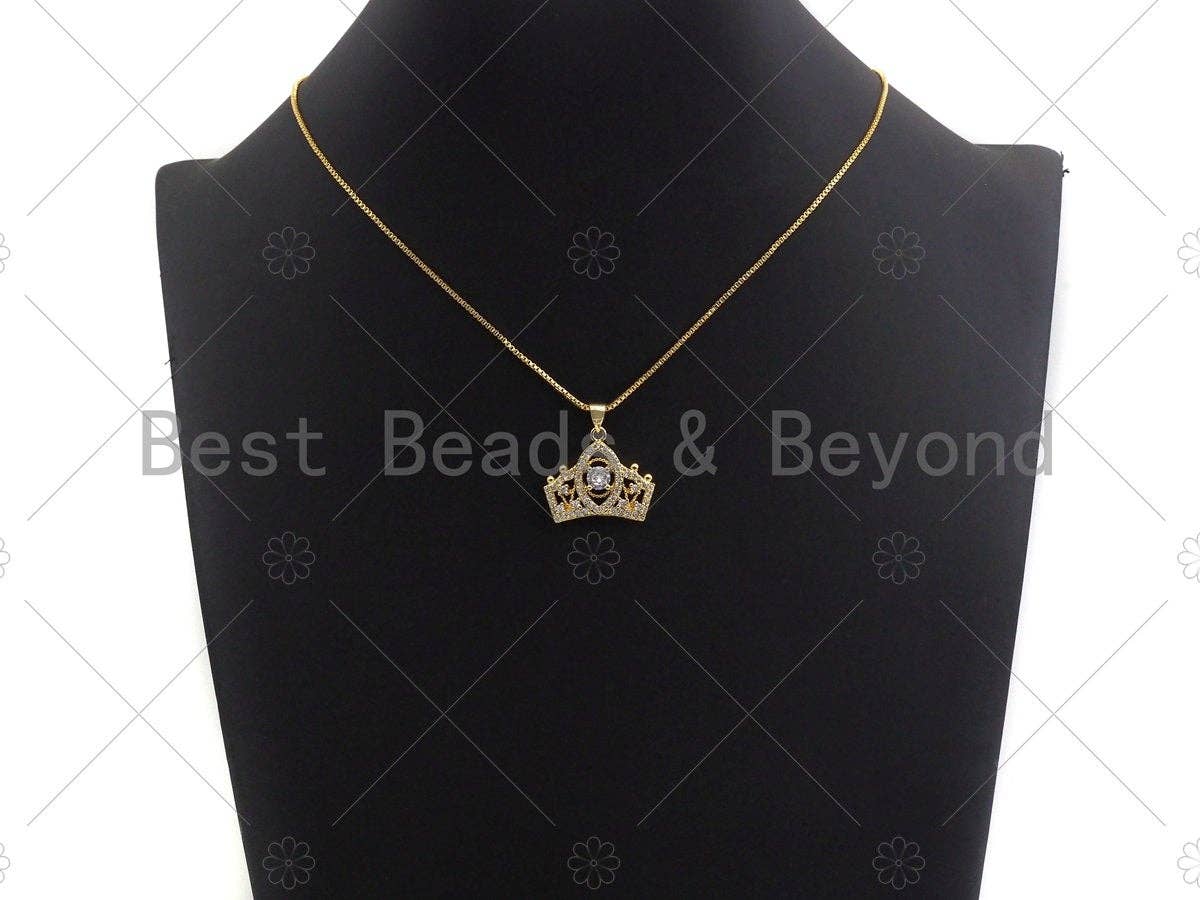 18K Gold Micro CZ Pave Crown Pendant, Gold Crown Charm, Queen Crown Beads, Jewelry Findings, 20x24mm,sku#LK43