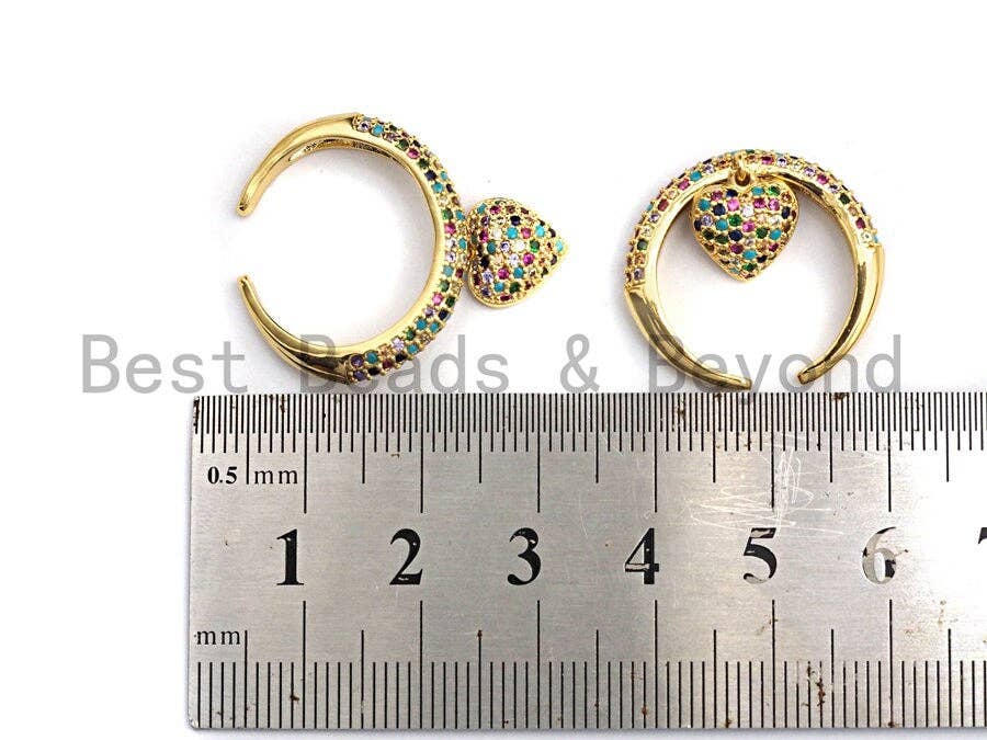 Colorful CZ Micro Pave Circle With Heart Shape Ring, Cubic Zirconia Gold Ring, Adjustable Ring,Statement Ring 15x21x17mm,sku#X68