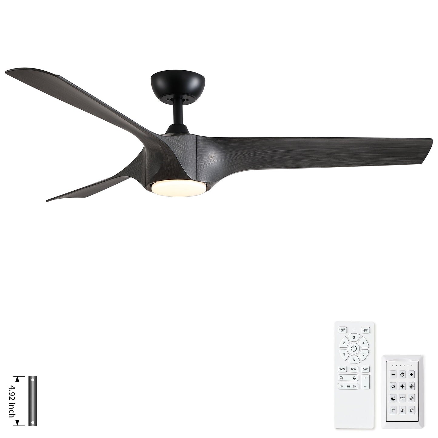 Reversible Quiet Motor Ceiling Fan Light With ABS Blades - Black / Gray