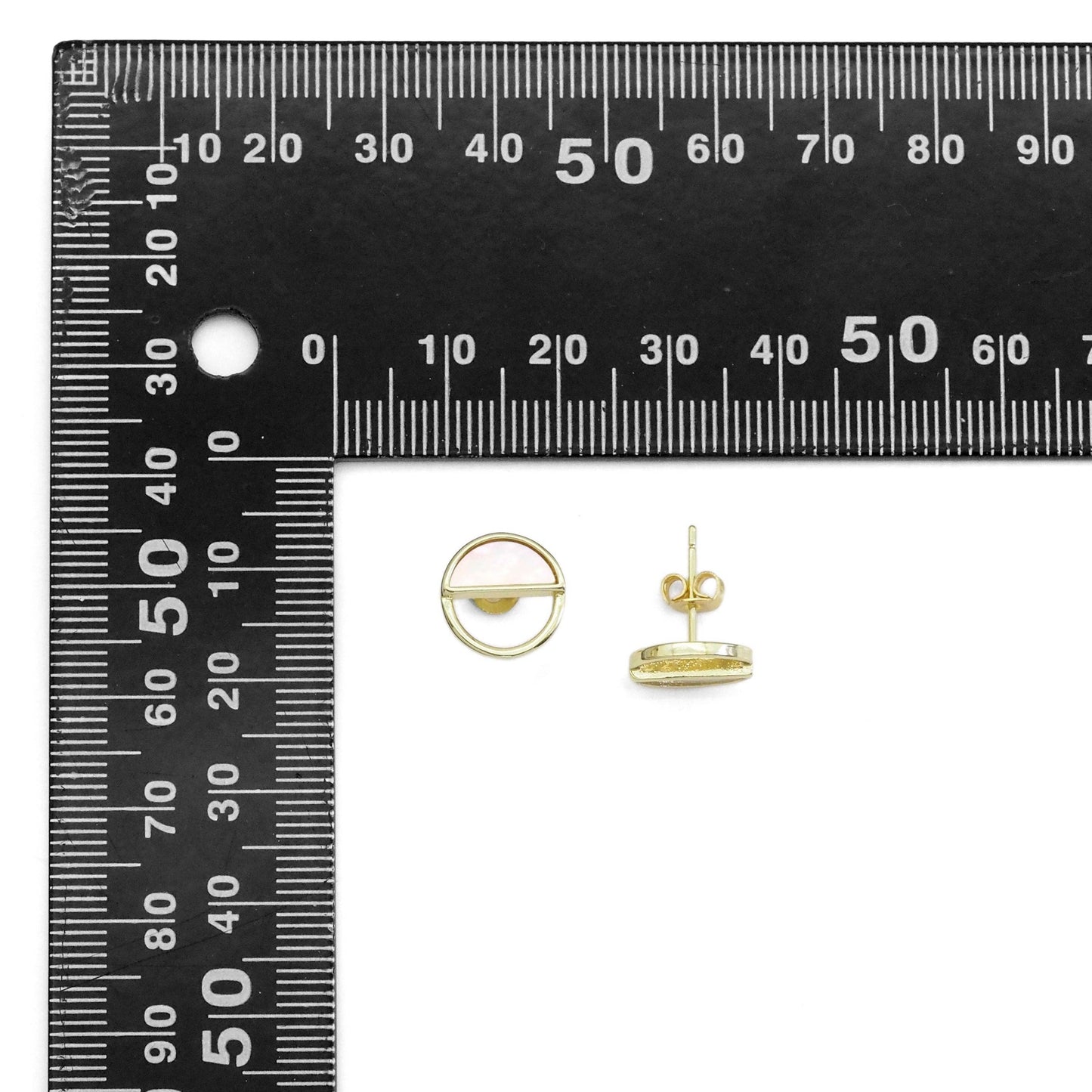 Gold Mother of Pearl Half Circle Stud Earrings, Sku#LX340