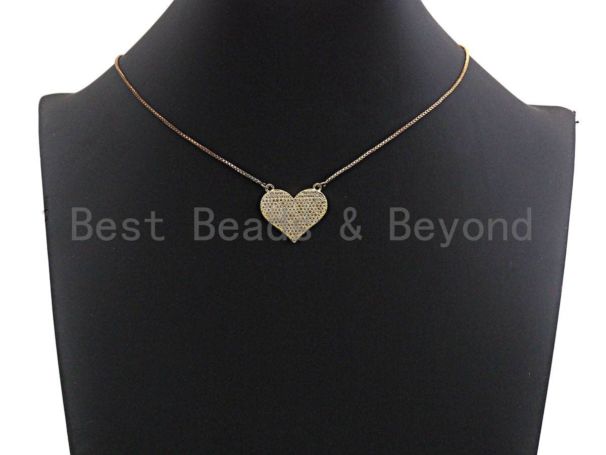 CZ Micro Pave Heart Pendant/Charm, Bracelet Necklace Cubic Zirconia  Heart Pendant Charm, Silver/Gold Tone,24x21mm,sku#Z480