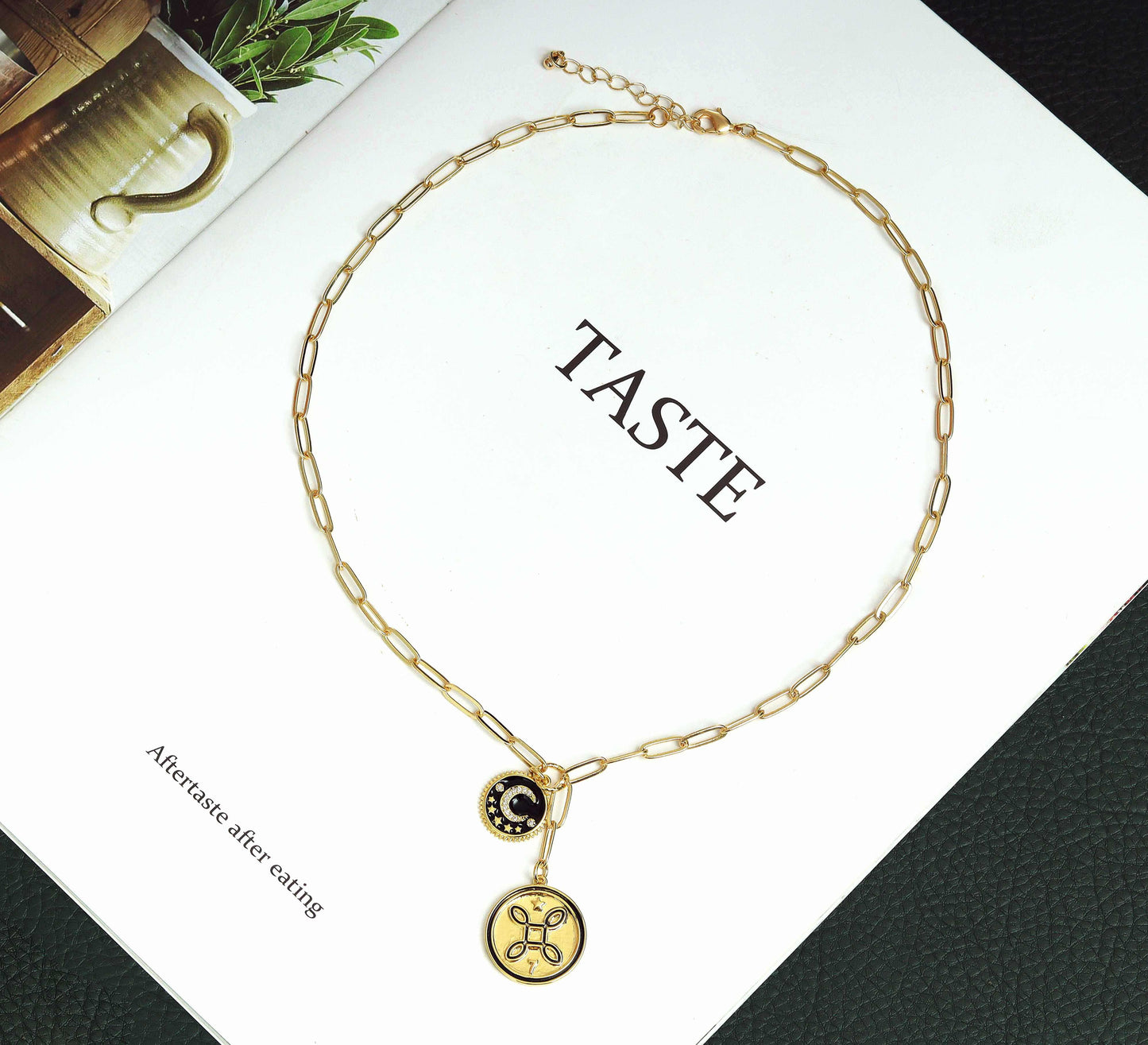 Paperclip chain drop charm necklace, sku#CL14-1