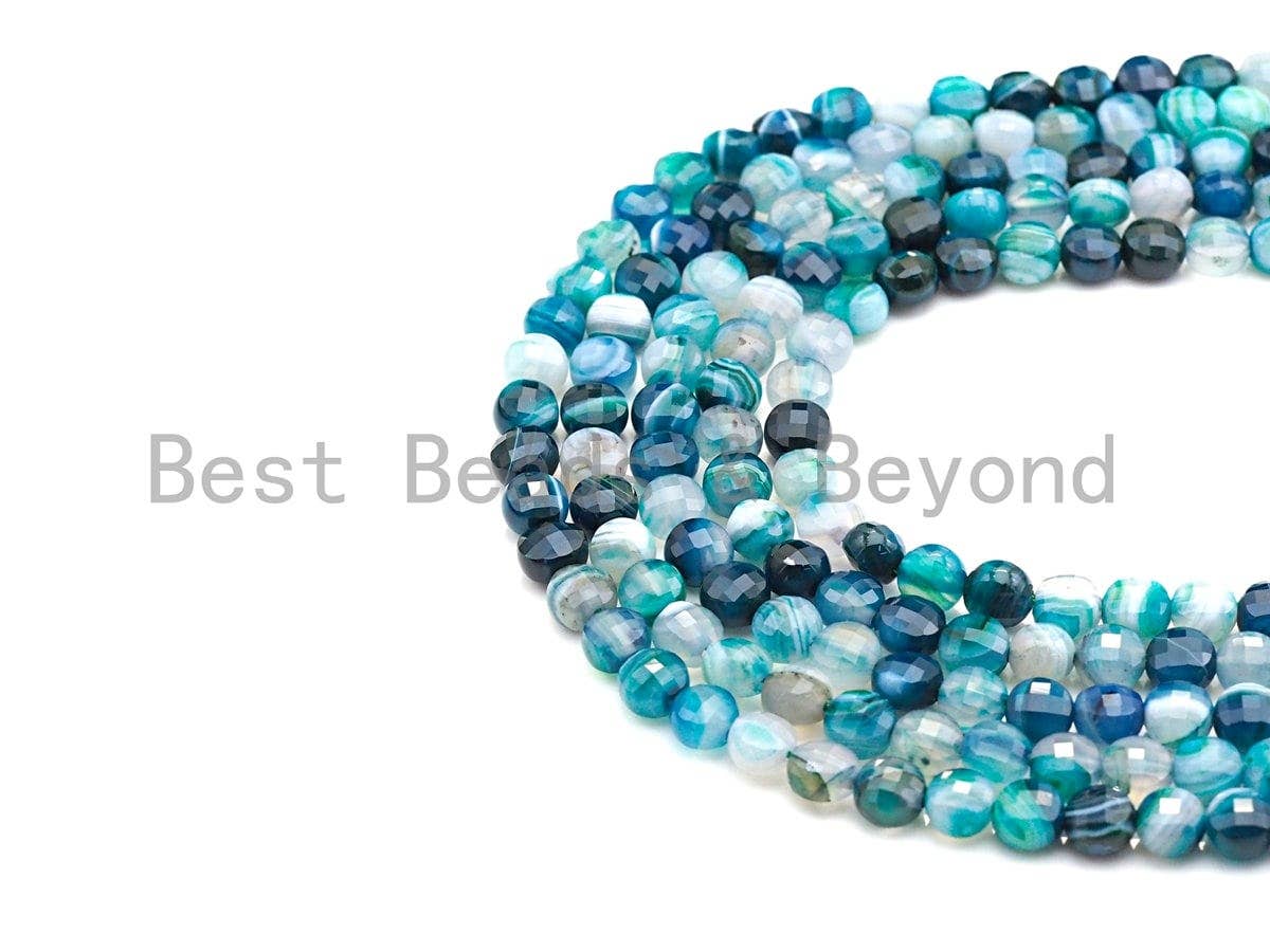 Double Sided Turtle Shell Cut Natural Agate Button Shape beads, 6mm/8mm/10mm Natural Green Blue Agate Beads, 15.5" Full strand, Sku#UA04