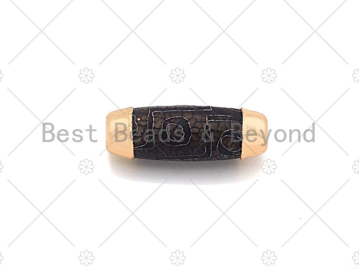 16x39mm Large Natural Tibetan Agate Barrel Shape Spacer Beads, Gold Tone, Dzi Spacer, Oval Tibetan Agate Beads, sku#U951