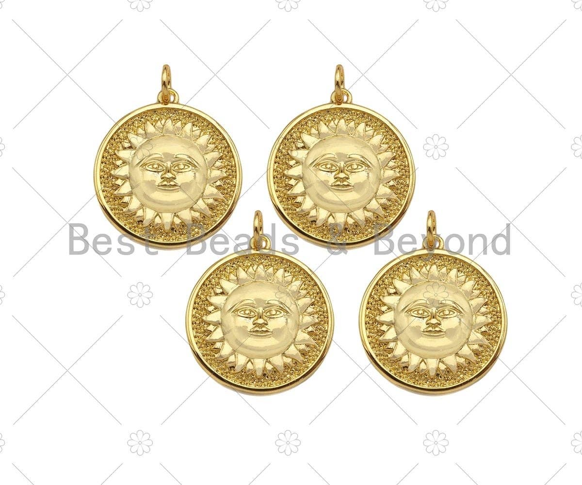 18K Dainty GoldSun Face On Round Coin Shape Pendant/Charm,Gold Medallion Charm, Necklace Bracelet Charm Pendant,22x20mm, Sku#LK230