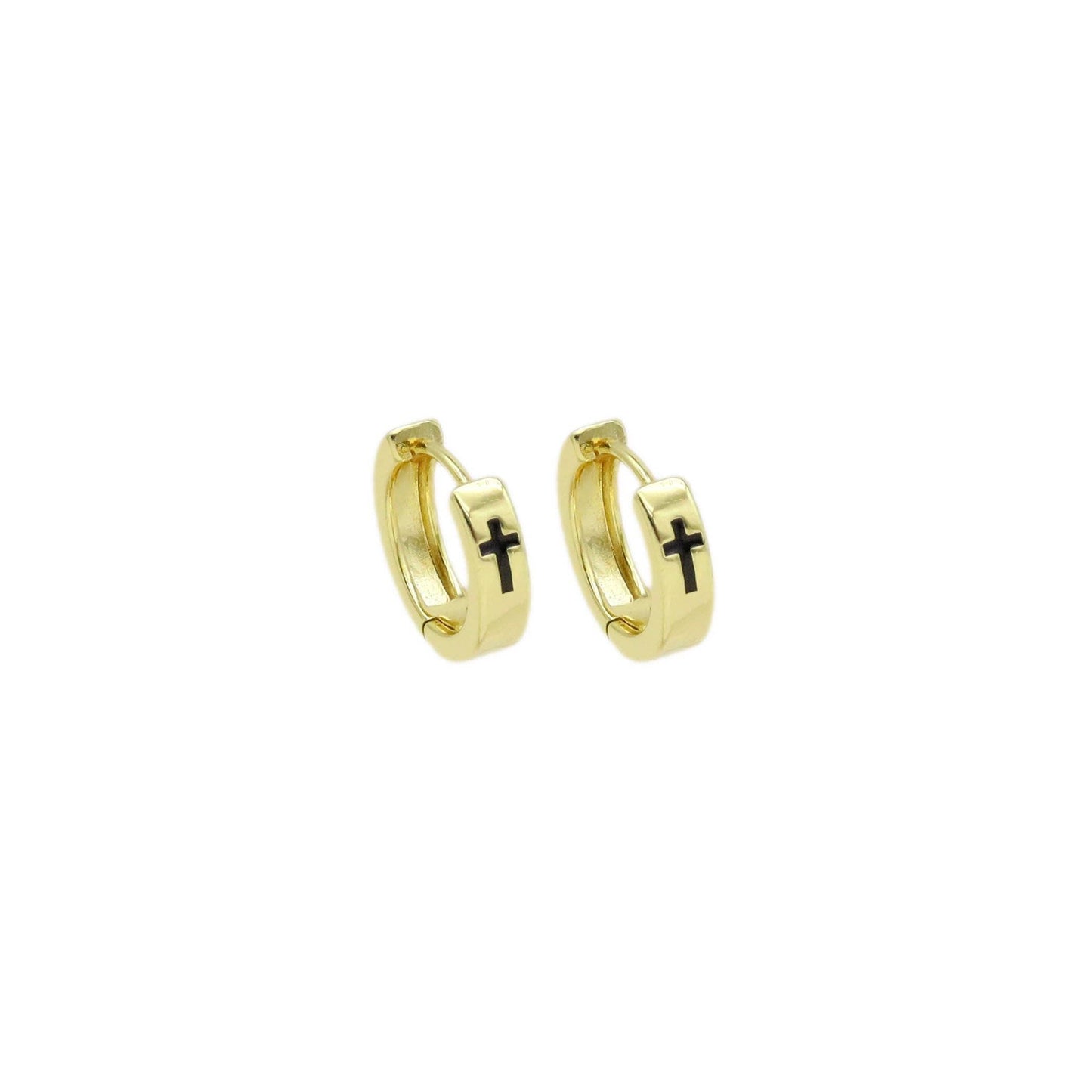Gold Black Cross Hoop Earrings, Sku#ZX185