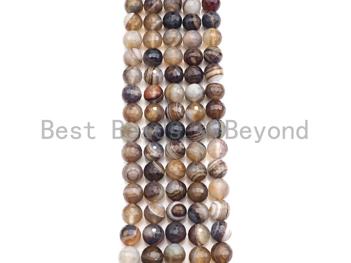 High Quality Natural Faceted Banded Agate Beads, 6mm/8mm/10mm, Champagne Brown White Banded Agate Beads,15.5" Full Strand, SKU#UA78