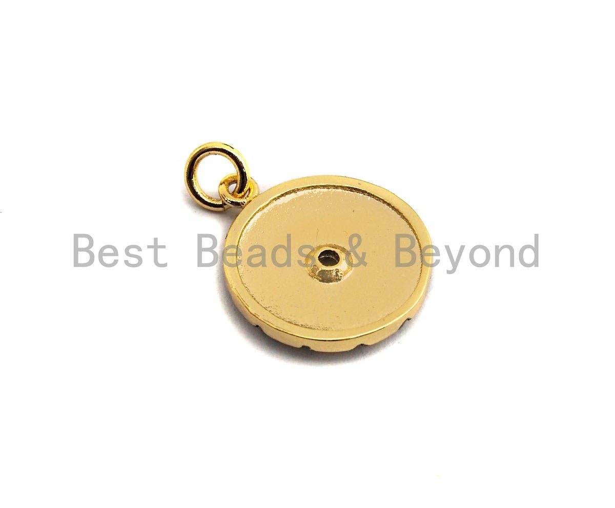 CZ Micro Pave Black Evil Eye on Disc Round Charm/Pendant, Gold Evil eye charm, Greek evil Eye, Pave Evil eye, 15mm,sku#Z424