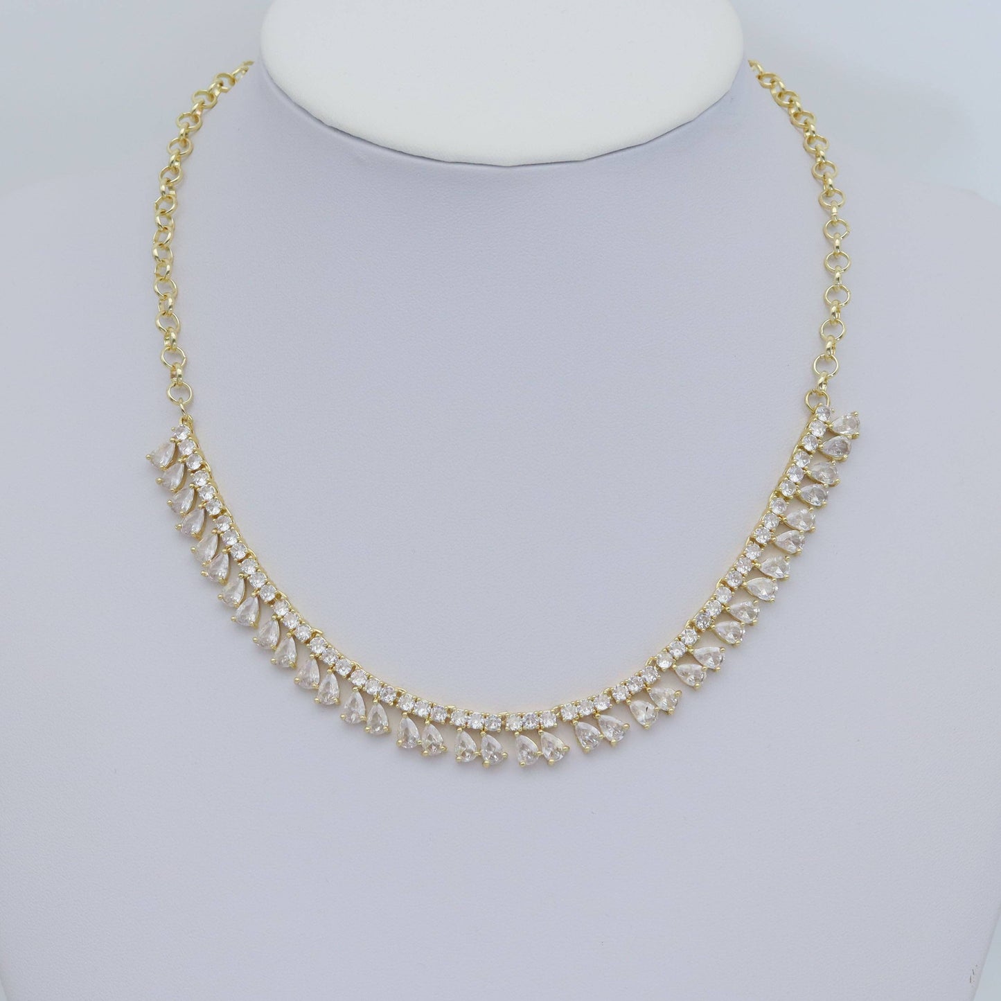 Gold Silver CZ Teardrop Dangle Tennis Chain Connector, Sku#A263
