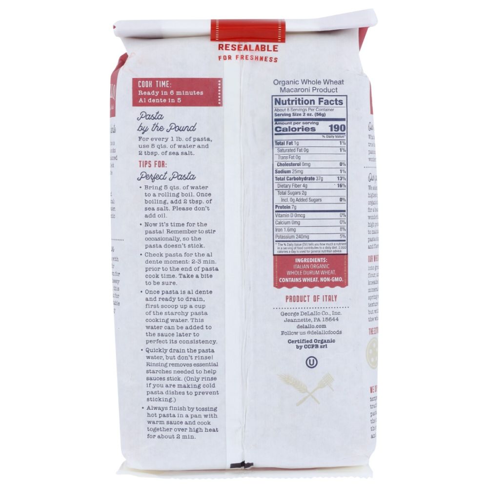 DELALLO: Whole Wheat Elbow Macaroni, 16 oz