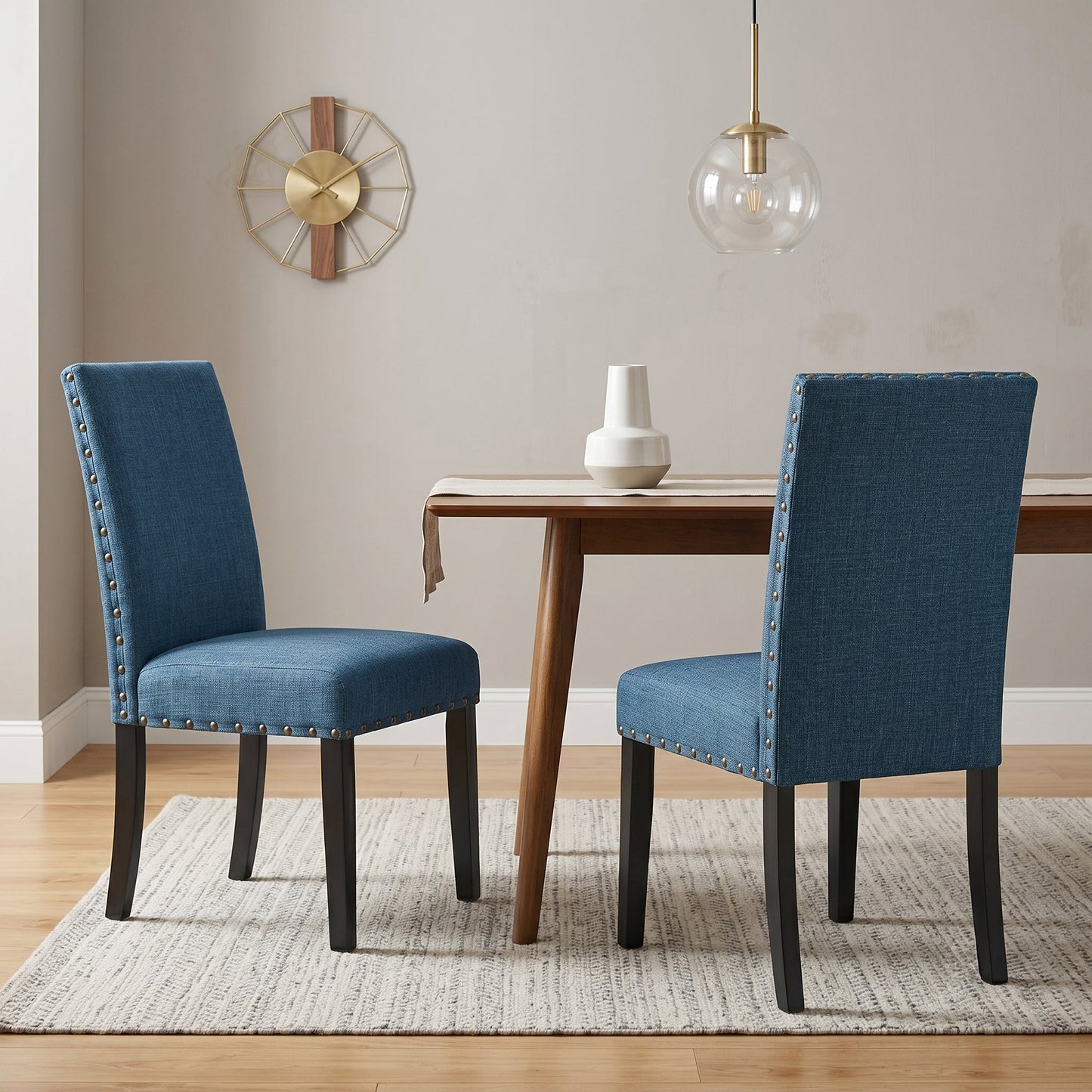 Biony Fabric Dining Chairs with Nailhead Trim, Set of 2