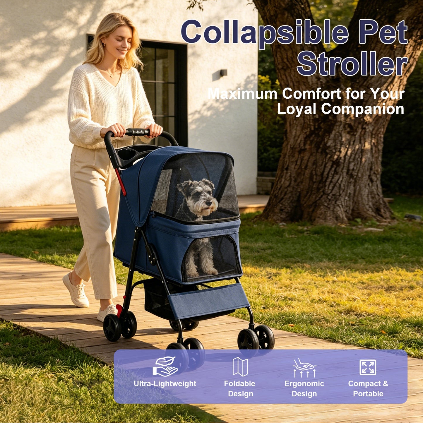Foldable Pet Stroller for Small Dogs and Cats