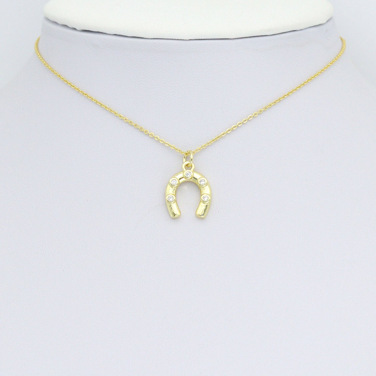 Clear CZ Gold U Shape horseshoe Charm Pendant,Sku#LD717