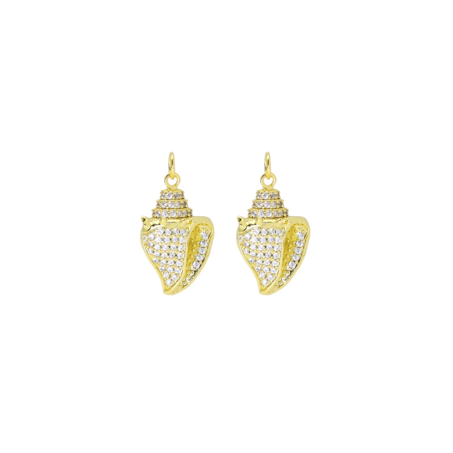 Gold CZ Sea Snail Seashell Shape Charm, Sku#Y906