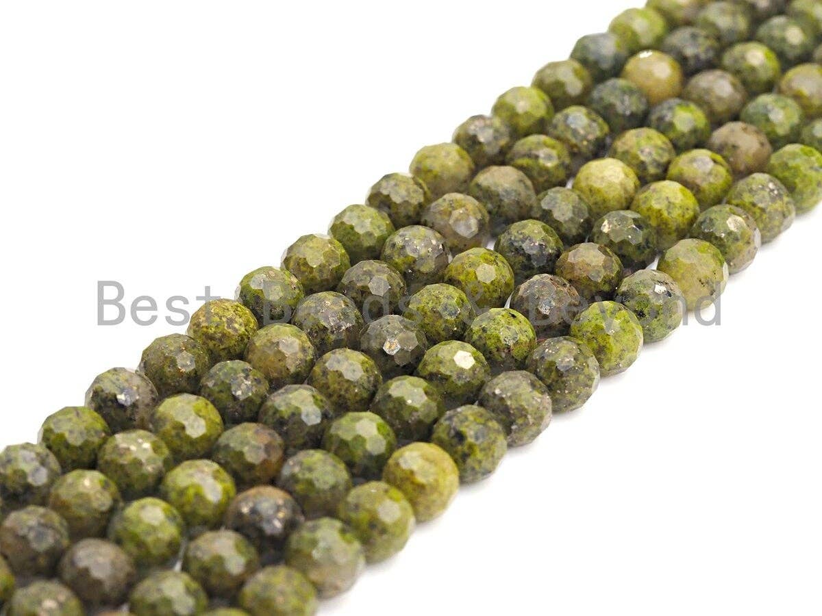 SPECIAL CUT Natural Olive Chlorastvolite, Round Faceted 6mm/8mm/10mm/12mm, 15.5" Full Strand, sku#U644