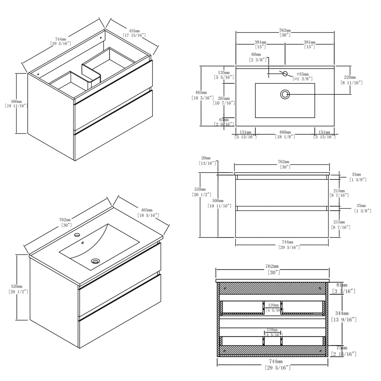 30 Inch Floating Bathroom Vanity with Sink