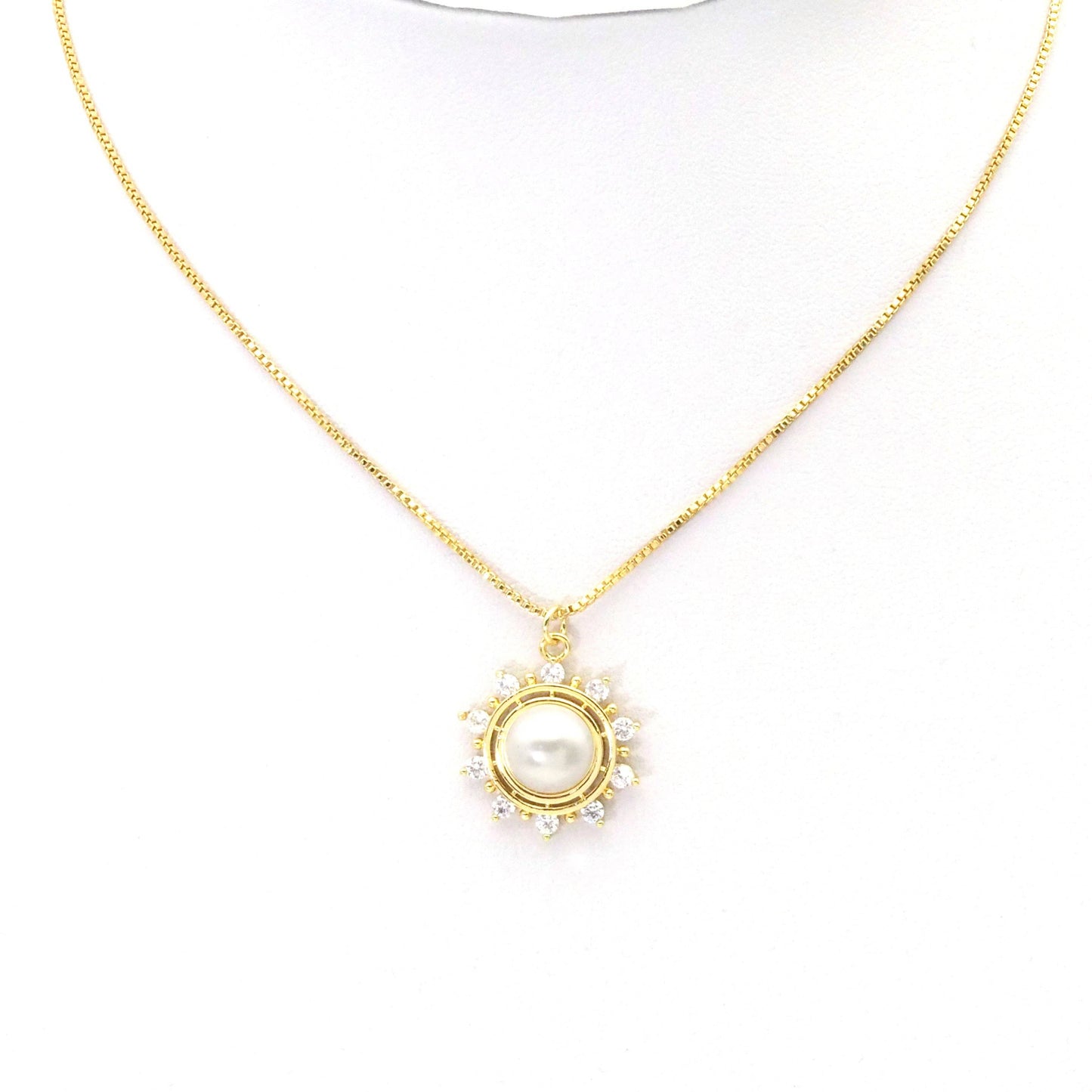 Clear CZ Gold Pearl Flower Charm, Sku#LK817