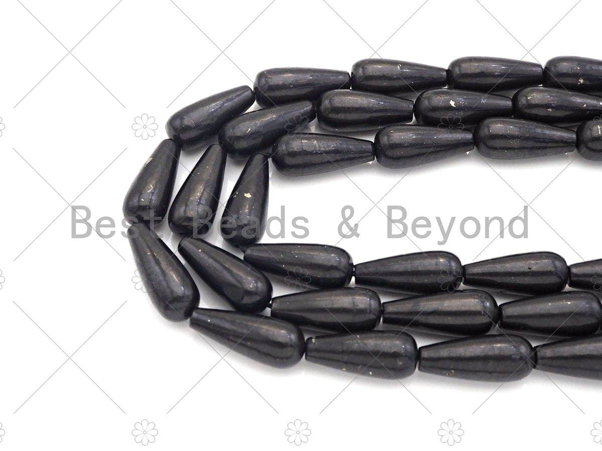 Top Quality Teardrop Shape Shungite, Smooth Shungite, Genuine Shungite Beads 8x20mm, 15.5" Full Strand, Sku#U982