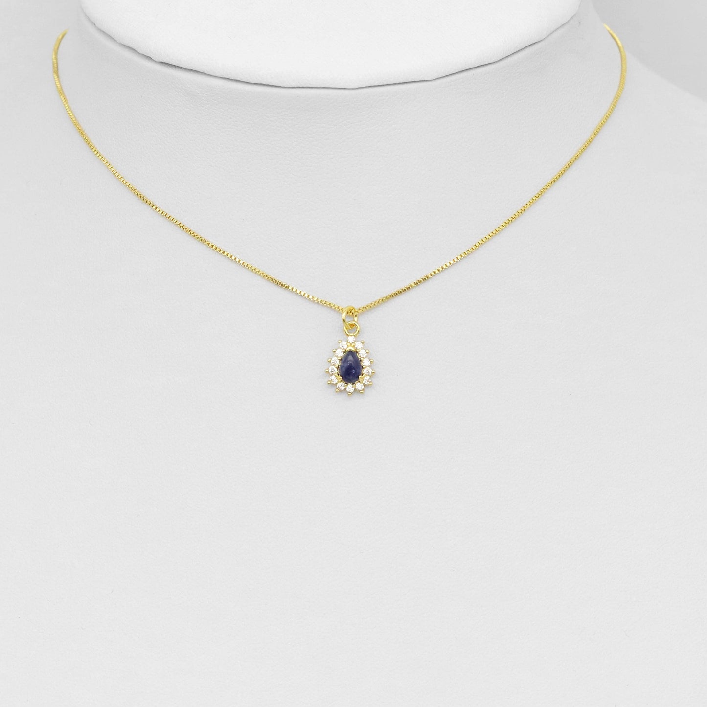 Natural SodaliteTeardrop Gemstone CZ Pave Charm, Sku#Y940