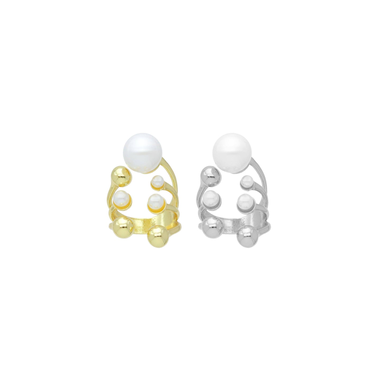 Gold Silver White Pearl Ball Adjustable Ring, Sku#LX683