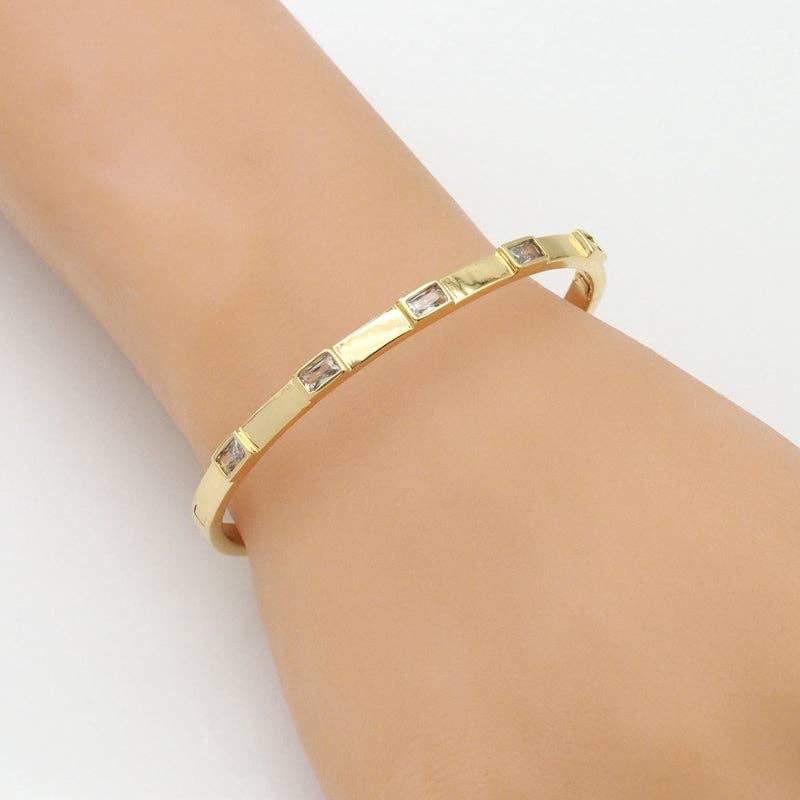 Thin Rectangle CZ Stud Bracelet, Sku#LX338