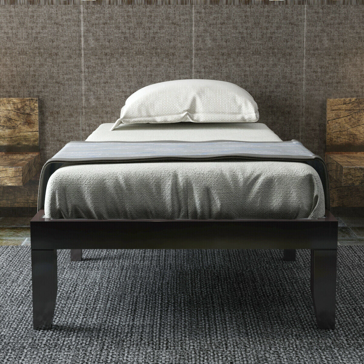 Twin Size 14 Inch Wooden Slats Bed Mattress Frame