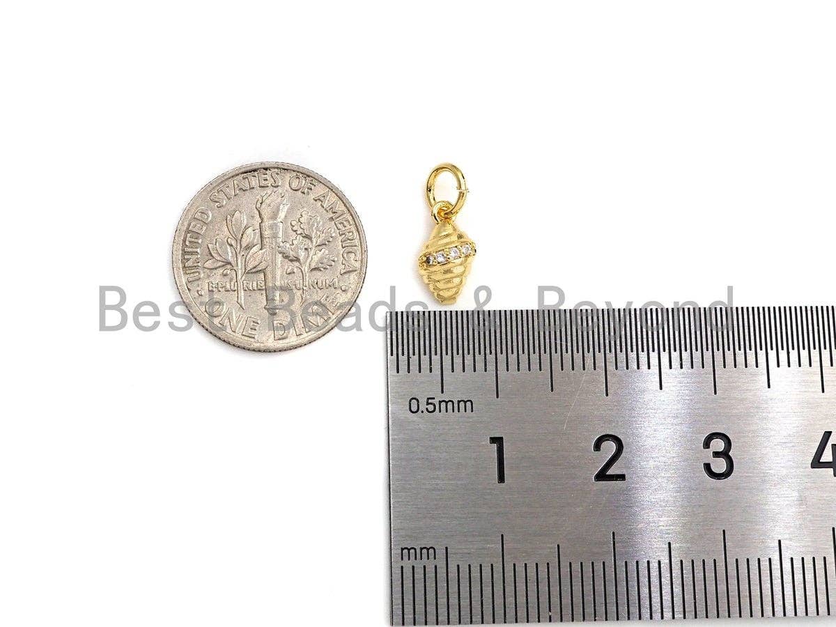 Tiny CZ Micro Pave Sea Snail Shaped Pendant/Charm, Cubic Zirconia Pendant Charm, Bracelet/Anklet Charm, 10mm,sku#Z1108