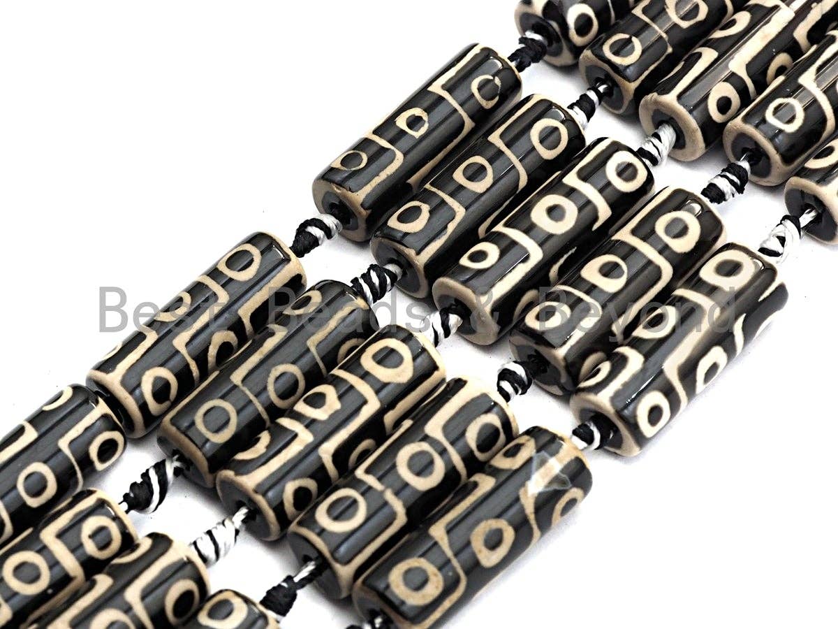 1pc/10pc Natural Tibetan Agate Cylinder Beads, Black White Dzi Eye beads, Cylinder Agate Beads, 10x30mm,sku#U494