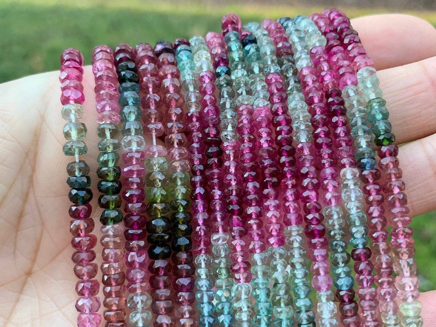 Top Quality Watermelon Tourmaline Faceted Rondelle Beads, 2x3.5mm/2x4.5mm Watermelon Tourmaline, 15.5'' Full Strand, SKU#U1224