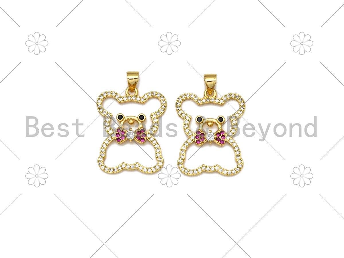 Colorful CZ Micro Pave Teddy Bear Shape Pendant, 18k Gold Filled Teddy Bear Charm, Necklace Bracelet Charm Pendant, 26x20mm, Sku#LK433