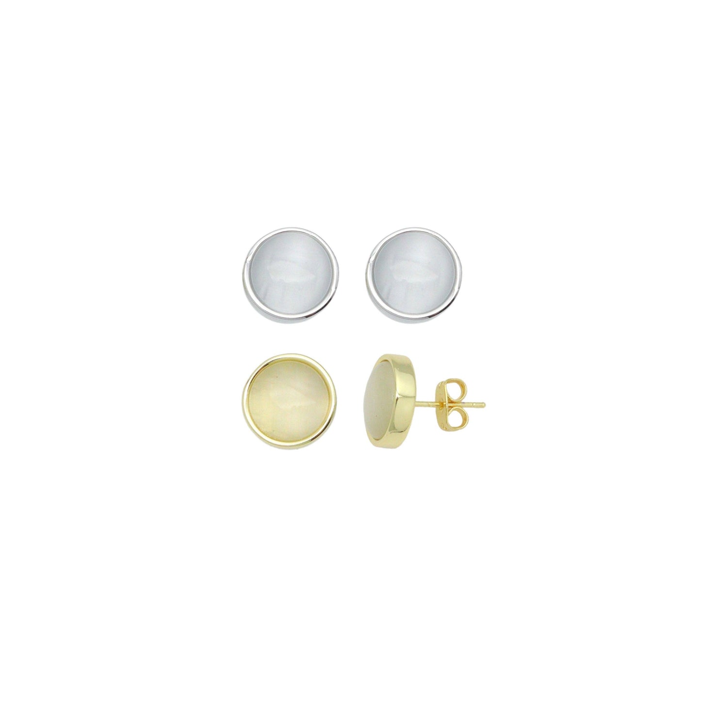 Gold Silver Moonstone Stud Earrings, Sku#LX786