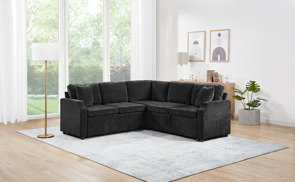 L-shaped Sectional Sofa Bed with Hidden Storage