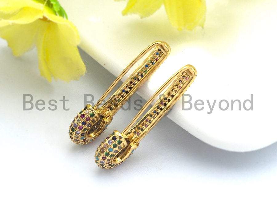Colorful CZ Safety Pin Earrings, Sku#J123