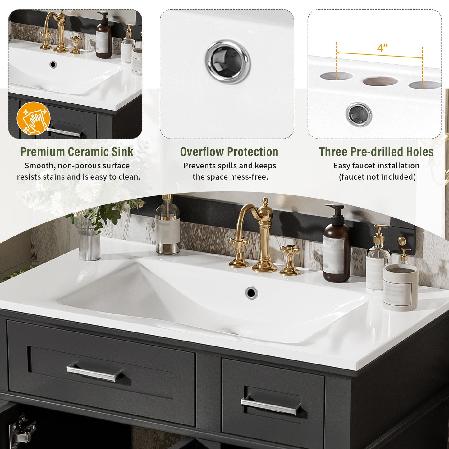 30" Bathroom Vanity with Ceramic Sink