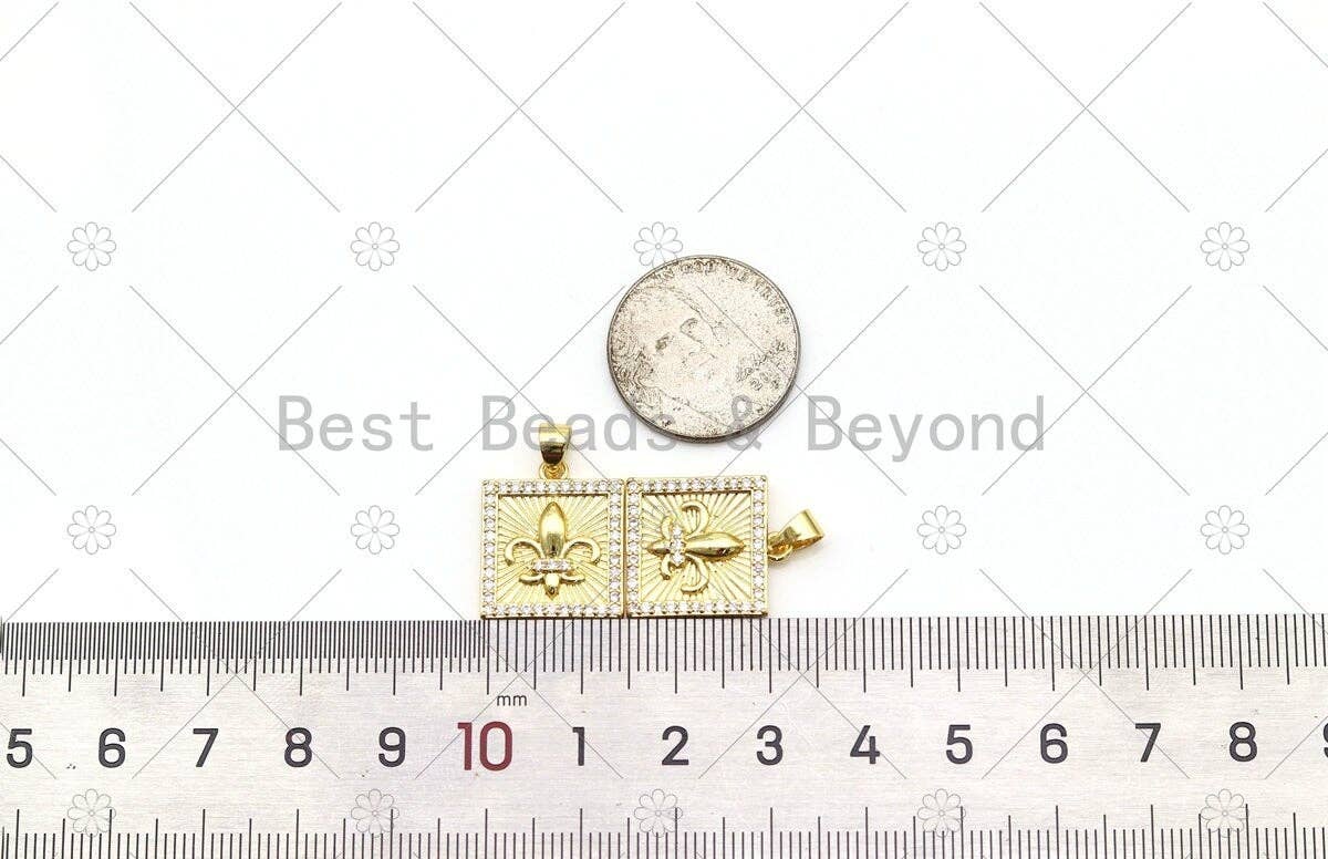 CZ Micro Pave Embossment Flower On Square Shape Pendant, 18K Gold Filled CZ Charm, Necklace Bracelet Charm Pendant,mm,Sku#LK498