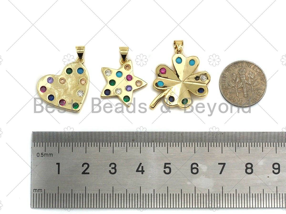 Colorful CZ Micro Pave Heart Star Clover Pendant Charm, Gold Filled star, heart, shamrock Charm, sku#L353
