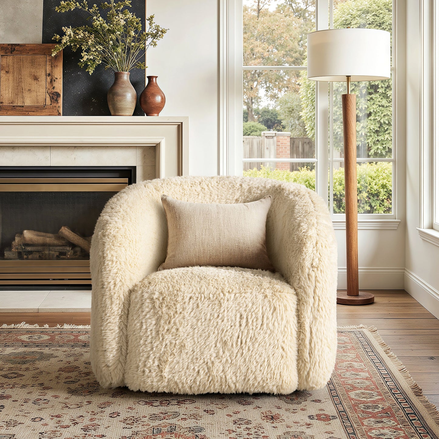 Colt 33" Fur Swivel Upholstered Barrel Accent Arm Chair