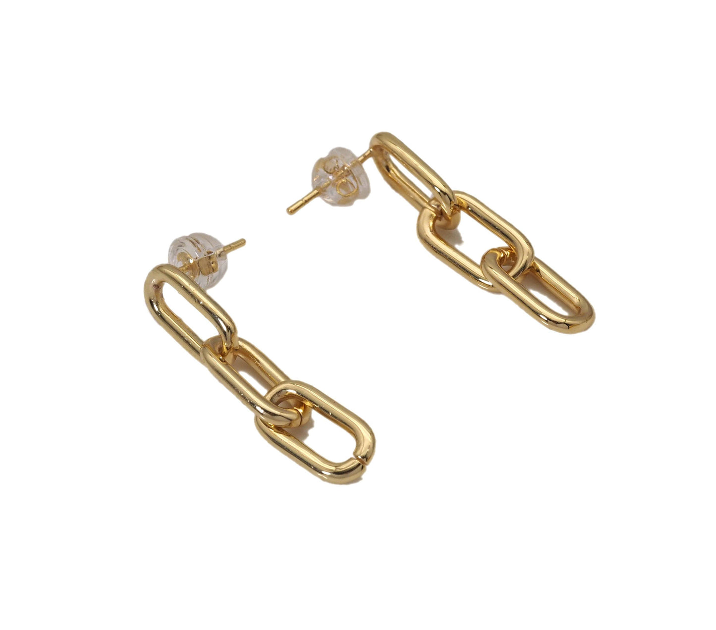 Gold Paperclip Chain Stud Earrings, Sku#J385