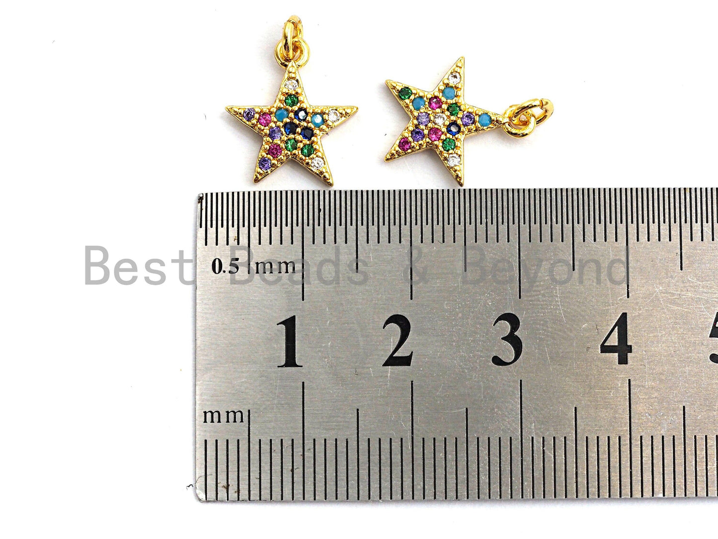 CZ Colorful Micro Pave Five Point Star Pendant, Five Point Star Shaped Pave Pendant, Gold plated, 12x14mm, Sku#F753