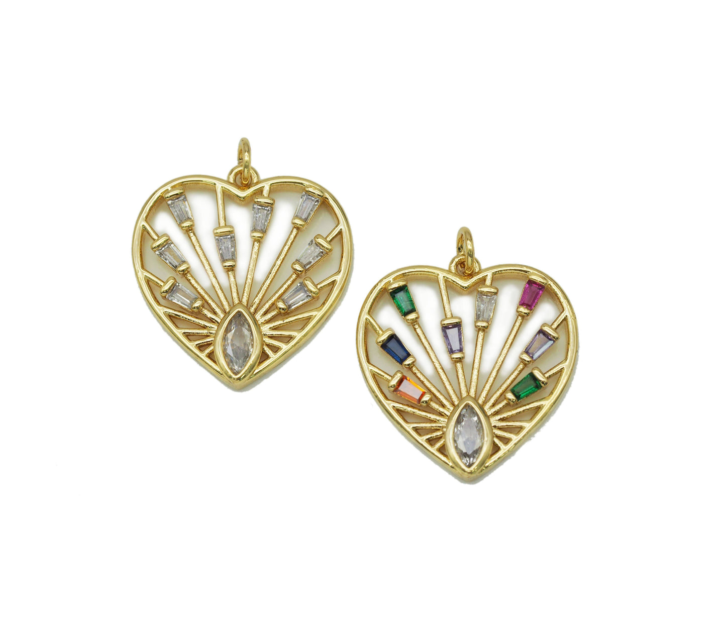 Trapezoid CZ on Hollow Out Heart Charm, Sku#F1487