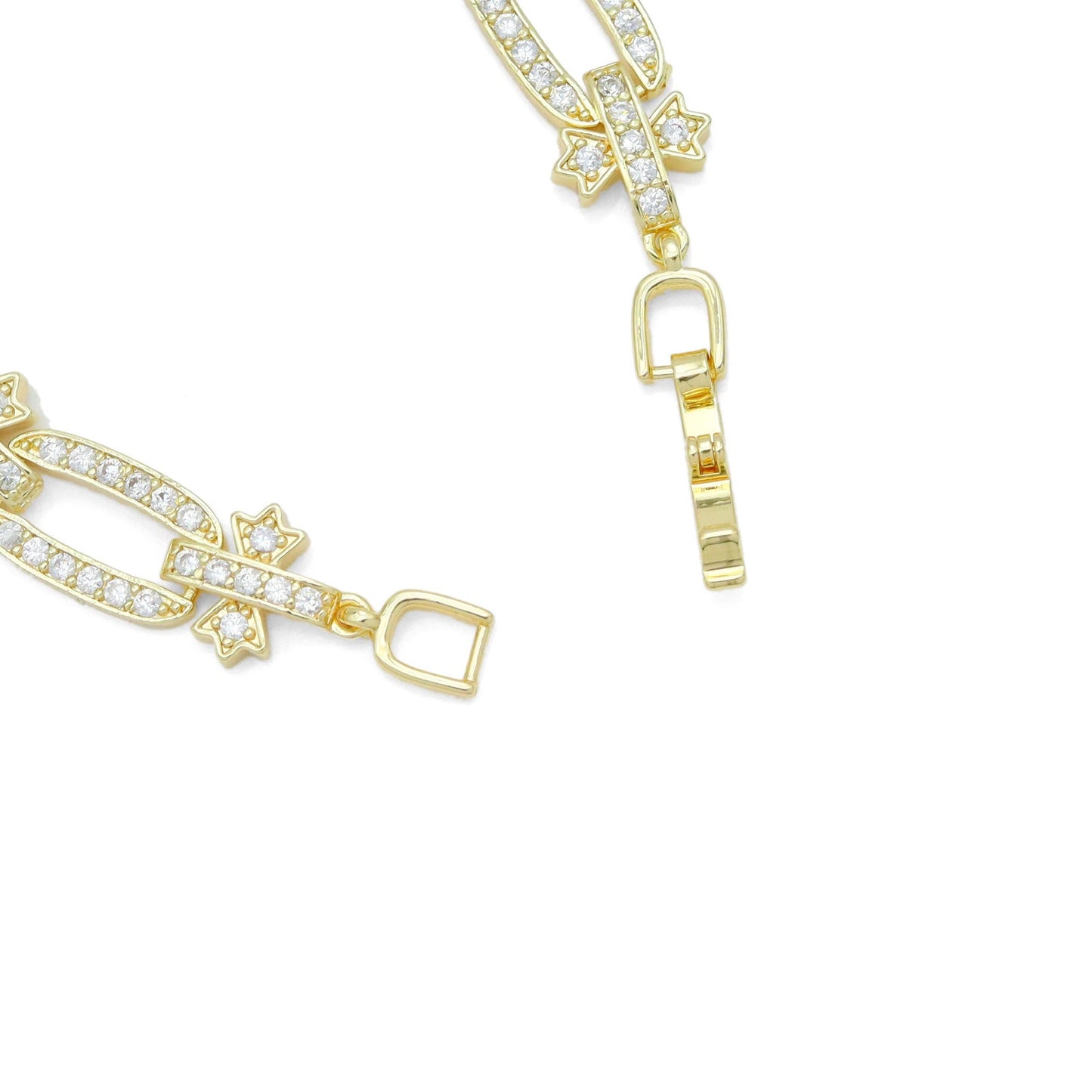 CZ Oval Flower Rectangle Link Gold Silver Bracelet, Sku#A347