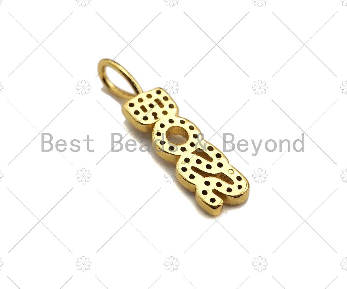 CZ Micro Pave Boss Letter Charm/Pendant,Letter Shape Charm, Boss Pave Pendant, Gold plated charm, 5x22mm,Sku#JL19