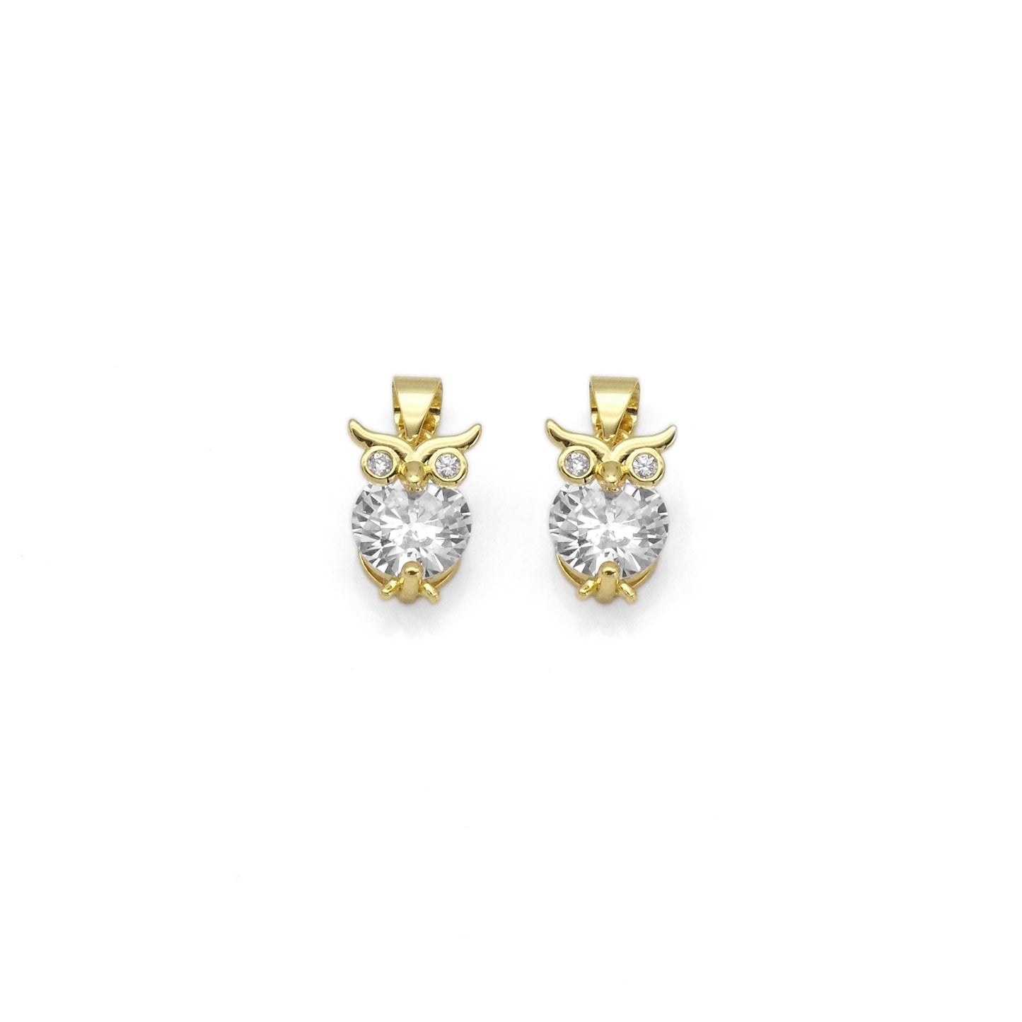 Gold Big Clear CZ Owl Charm, Sku#LK866
