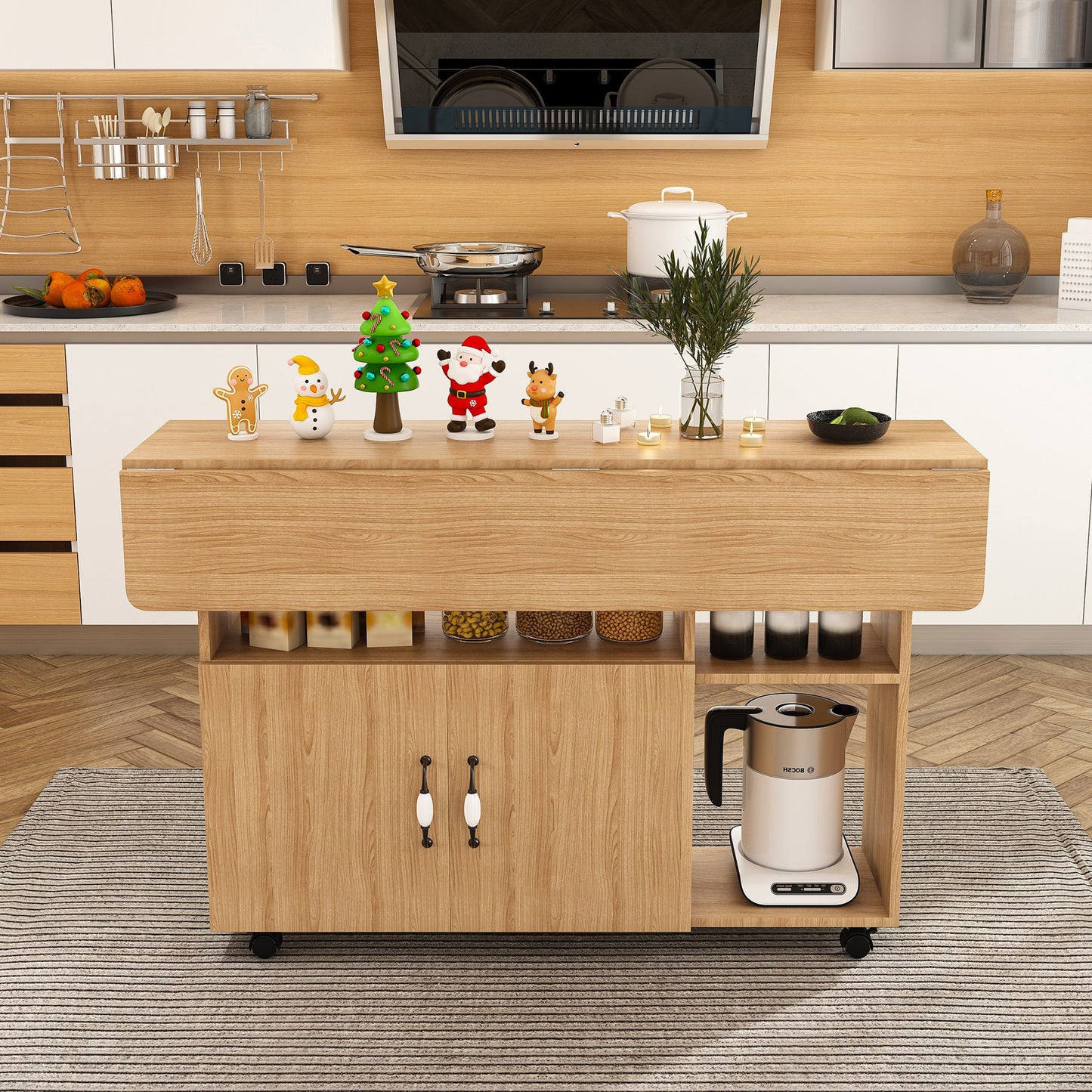 Multi-Functional Folding Table with Storage Shelves and Wheels