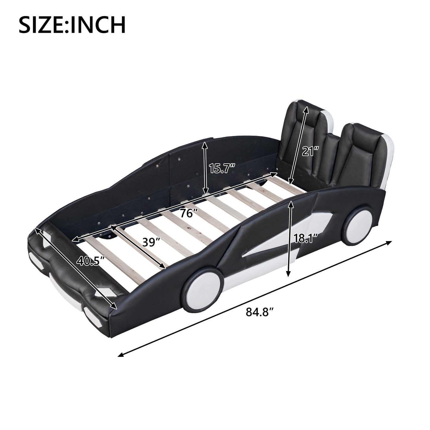 Twin Size Race Car-Shaped Platform Bed with Wheels